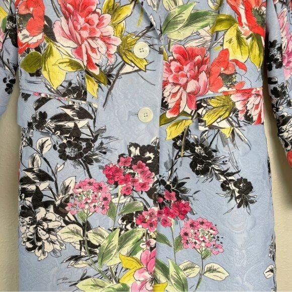 Carlisle Collection blue floral button front quilted coat jacket 2 - Picture 5 of 14